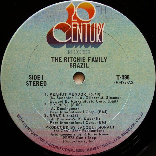 The Ritchie Family - Brazil - VG+ LP Record 1975 20th Century USA Vinyl - Soul / Disco - Shuga Records