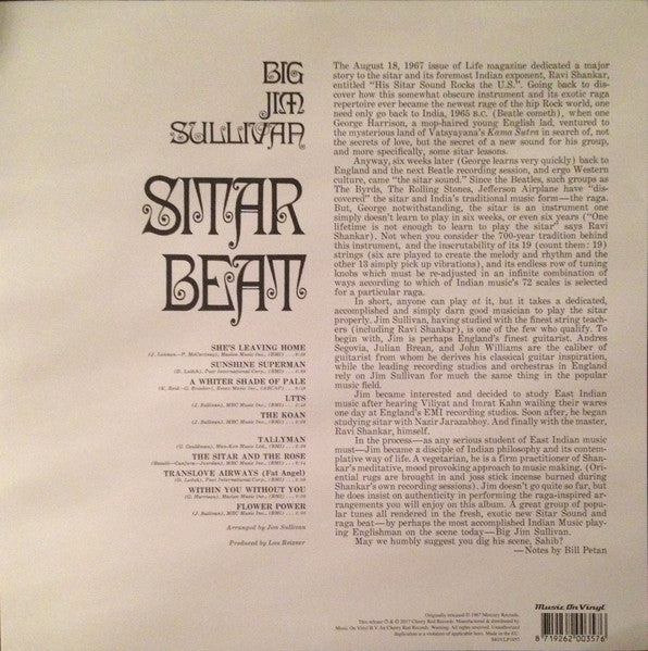 Big Jim Sullivan - Sitar Beat (1967) - Mint- LP Record 2017 Music On Vinyl Europe 180 gram Vinyl - Jazz / Lounge / Psychedelic - Shuga Records
