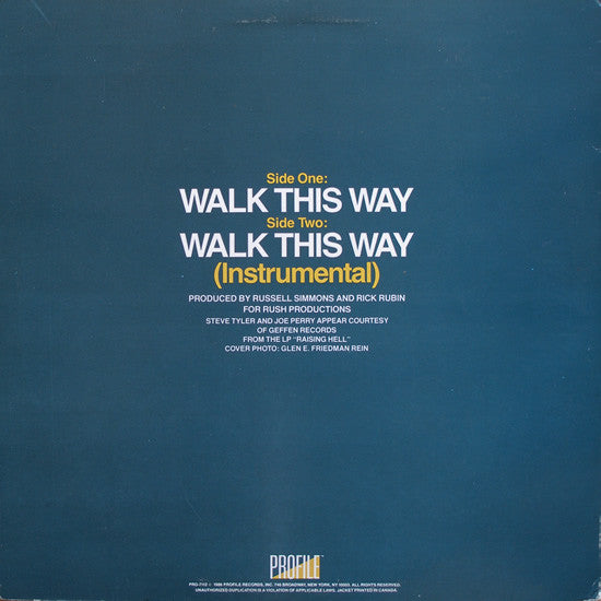 RUN DMC Fest Aerosmith - Walk This Way - VG+ 12" Single Record 1986 Profile USA Vinyl - Hip Hop - Shuga Records