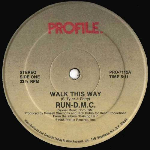 RUN DMC Fest Aerosmith - Walk This Way - VG+ 12" Single Record 1986 Profile USA Vinyl - Hip Hop - Shuga Records
