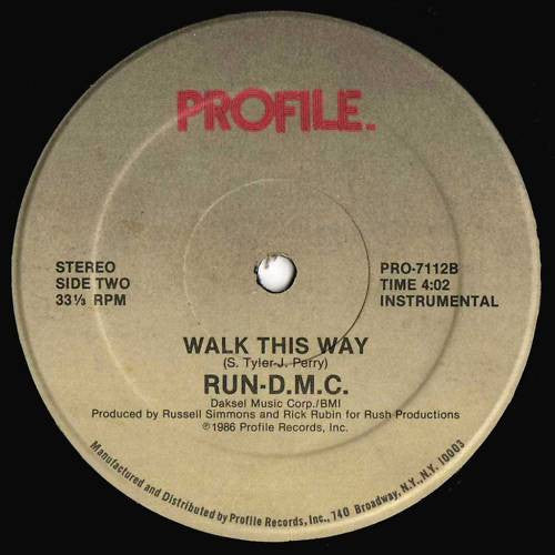 RUN DMC Fest Aerosmith - Walk This Way - VG+ 12" Single Record 1986 Profile USA Vinyl - Hip Hop - Shuga Records