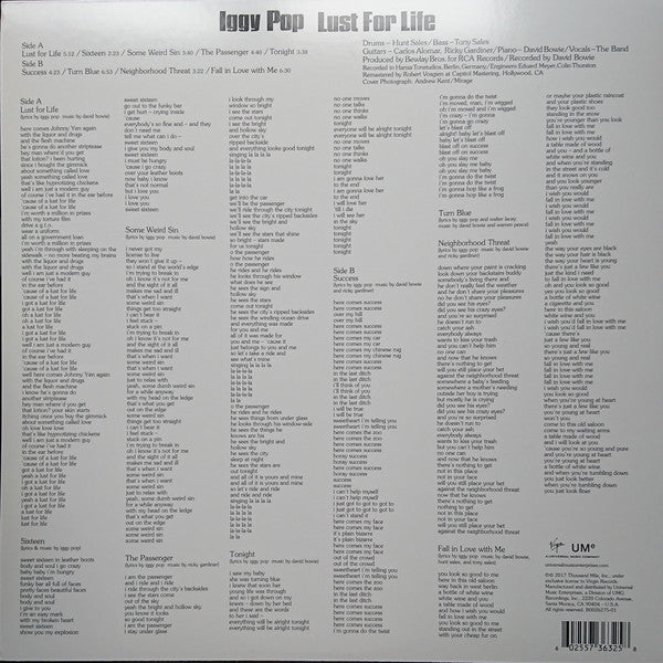 Iggy Pop - Lust For Life (1977) - Mint- LP Record 2017 Virgin USA Vinyl LP - Rock / Punk / Garage - Shuga Records