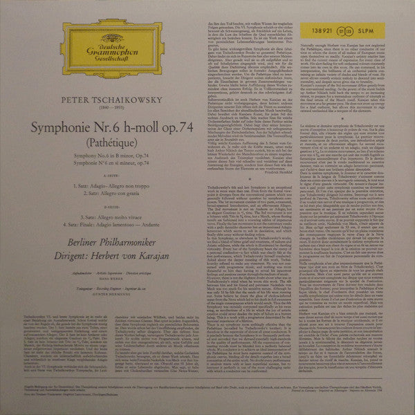 Herbert von Karajan - Tchaikovsky Symphonie Nr. 6 Pathétique - Mint- LP Record 1964 Deutsche Grammophon Original Press Red Stereo Tulip Label Vinyl - Classical - Shuga Records