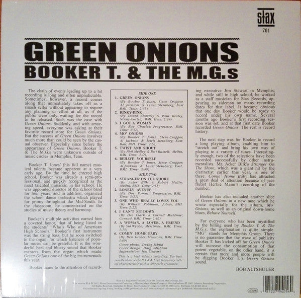Booker T. & The M.G.'s - Green Onions (1962) - New LP Record 2017 Stax Mono 180 gram Vinyl - Soul / Funk - Shuga Records