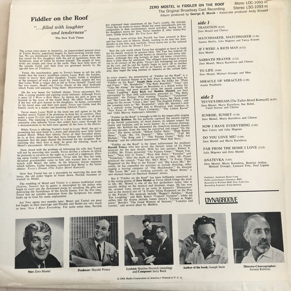 Original Broadway Cast / Jerry Bock / Zero Mostel - Fiddler On The Roof - New LP Record 1964 RCA Victor USA Mono Original Vinyl - Musical / Soundtrack - Shuga Records