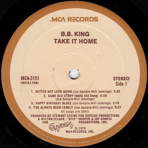 B.B. King – Take It Home - VG+ LP Record 1979 MCA USA Vinyl & Insert - Blues / Electric Blues / Rock - Shuga Records