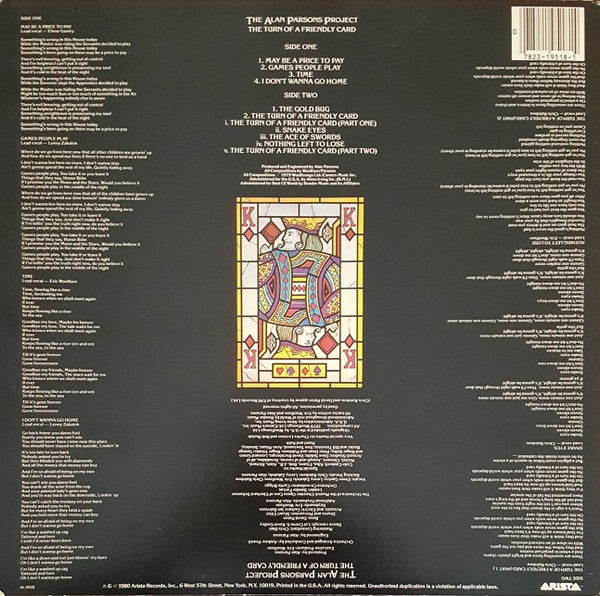 The Alan Parsons Project - The Turn Of A Friendly Card - Mint- LP Record 1980 Arista USA Original Vinyl - Prog Rock / Symphonic Rock - Shuga Records
