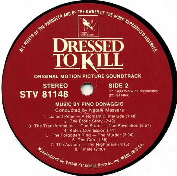 Pino Donaggio - Dressed To Kill (Original Motion Picture) - Mint- LP Record 1980 Varèse Sarabande USA Vinyl - Soundtrack - Shuga Records