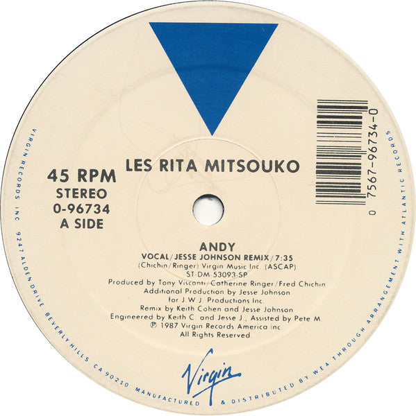 Les Rita Mitsouko - Andy / Un Soir Un Chien - Mint- 12" Single Record 1987 Virgin USA Vinyl - Disco / Funk / Synth-pop