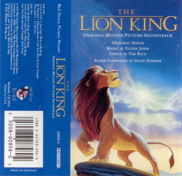 Elton John, Tim Rice, Hans Zimmer - The Lion King (Original Motion Picture) - VG+ Cassette 1994 Walt Disney USA White Tape - Soundtrack - Shuga Records