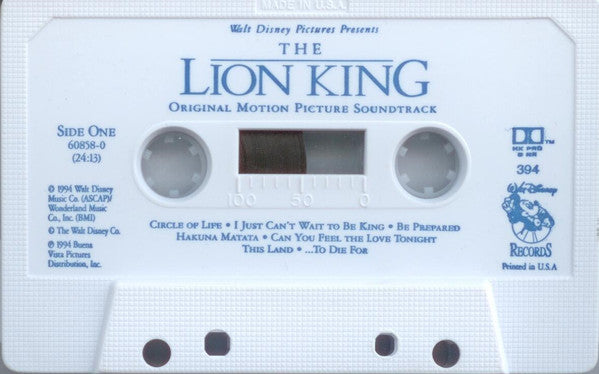Elton John, Tim Rice, Hans Zimmer - The Lion King (Original Motion Picture) - VG+ Cassette 1994 Walt Disney USA White Tape - Soundtrack - Shuga Records