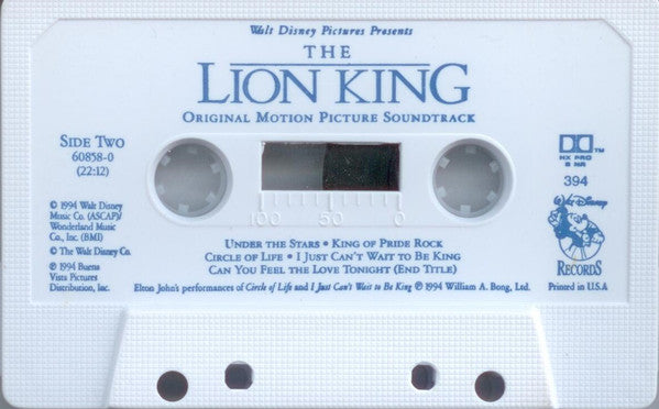 Elton John, Tim Rice, Hans Zimmer - The Lion King (Original Motion Picture) - VG+ Cassette 1994 Walt Disney USA White Tape - Soundtrack - Shuga Records