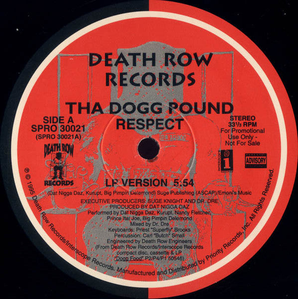 Tha Dogg Pound - Respect - Mint- 12" Single Record 1995 Death Row USA Promo Vinyl - Hip Hop / Dr. Dre - Shuga Records