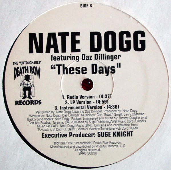 2Pac Featuring Outlawz / Nate Dogg Featuring Daz Dillinger - Lost Souls / These Days - VG+ 12" Single Record 1997 Death Row USA Promo Vinyl - Hip Hop / Gangsta - Shuga Records