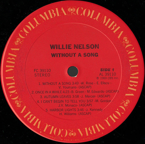 Willie Nelson - Without A Song - VG+ LP Record 1983 Columbia USA Vinyl - Country - Shuga Records