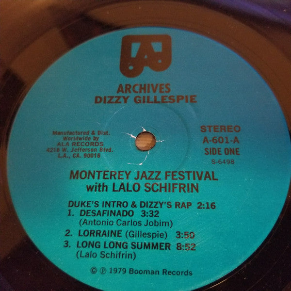Dizzy Gillespie Featuring Lalo Schifrin - Live At The Monterey Jazz Festival (1974) - VG+ LP Record 1979 ALA USA Vinyl - Jazz / Bop / Latin Jazz - Shuga Records