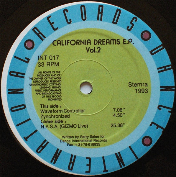 California Dreams - California Dreams Volume 2 - VG+ 12" Single Record 1993 Dance International Netherlands Vinyl - House / Acid House / Techno - Shuga Records