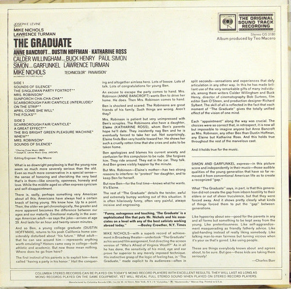 Simon & Garfunkel, Dave Grusin ‎– The Graduate (Original Sound Track Recording) - Mint- LP Record 1968 Columbia USA Original 360 Pitman Edition #1 Vinyl - Soundtrack - Shuga Records