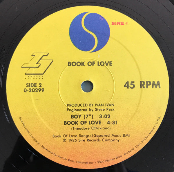 Book Of Love - Boy - VG+ 12" Single Record 1985 Sire I Square USA Vinyl - Synth-pop - Shuga Records