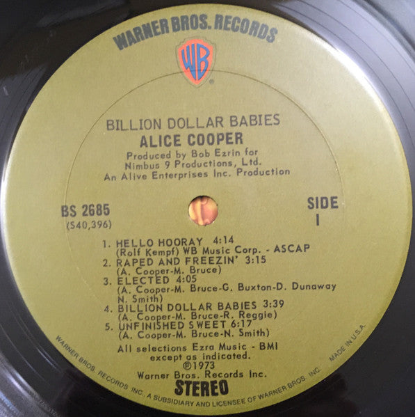 Alice Cooper - Billion Dollar Babies - VG+ LP Record 1973 Warner USA Original Vinyl, Insert, Inner & Cards - Hard Rock / Glam Rock / Classic Rock - Shuga Records