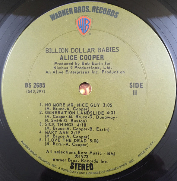Alice Cooper - Billion Dollar Babies - VG+ LP Record 1973 Warner USA Original Vinyl, Insert, Inner & Cards - Hard Rock / Glam Rock / Classic Rock - Shuga Records