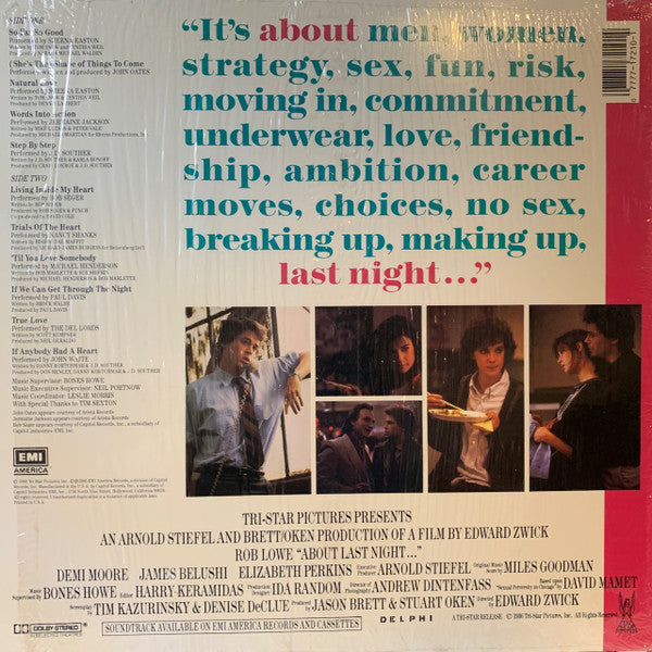 Various Artists ‎– "About Last Night..." (Music From The Motion Picture) - VG+ LP Record 1986 EMI America USA Vinyl - Soundtrack - Shuga Records