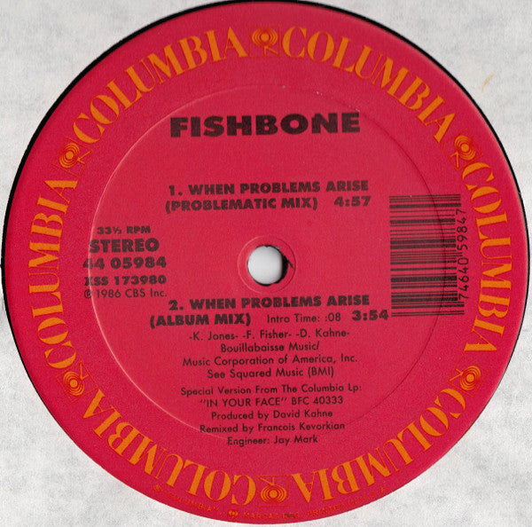 Fishbone - When Problems Arise - Mint- 12" Single Record 1986 Columbia USA Vinyl - Punk / Ska - Shuga Records
