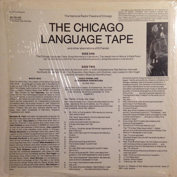 Yuri Rasovsky – The Chicago Language Tape And Other Aberations Of El Fiendo In Glorious Mono - VG+ LP Record 1979 Private Press USA Vinyl - Sound Poetry / Radioplay / Comedy - Shuga Records