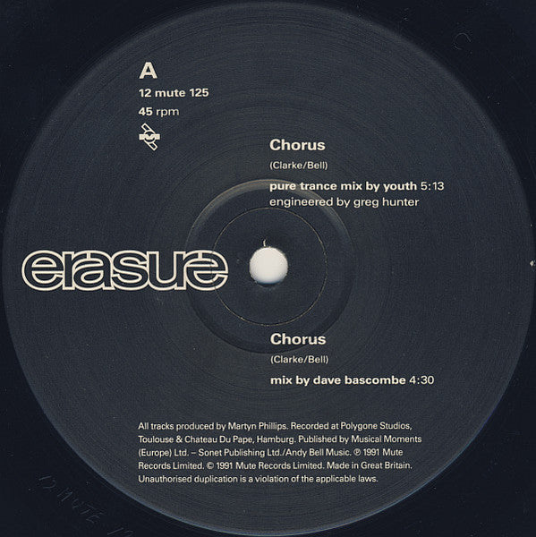 Erasure - Chorus - Mint- 12" Single Record 1991 Mute UK Vinyl & Booklet - Synth-pop / Dance-pop - Shuga Records