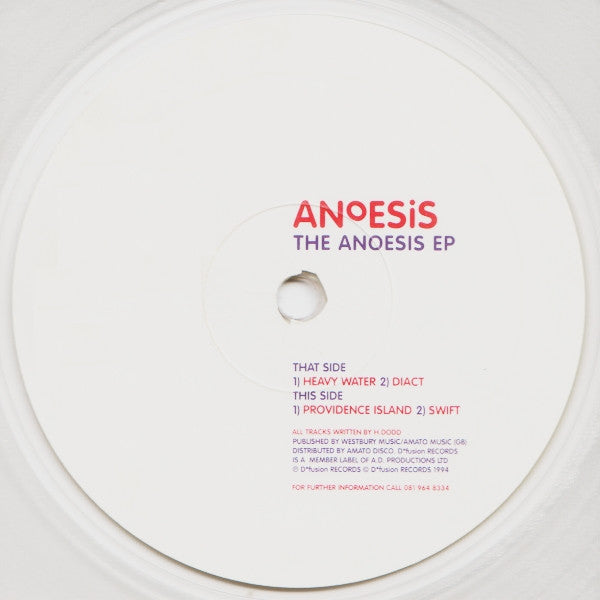 Anoesis - The Anoesis EP - VG+ 12" EP Record 1994 D*Fusion UK Clear Vinyl Original - Breakbeat / Breaks / Acid - Shuga Records