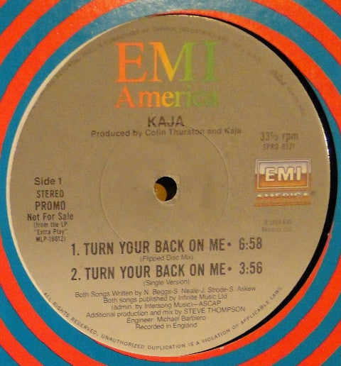 Kaja - Turn Your Back On Me - Mint- 12" Single Record 1985 EMI America USA Vinyl - Synth-pop / Hi NRG - Shuga Records