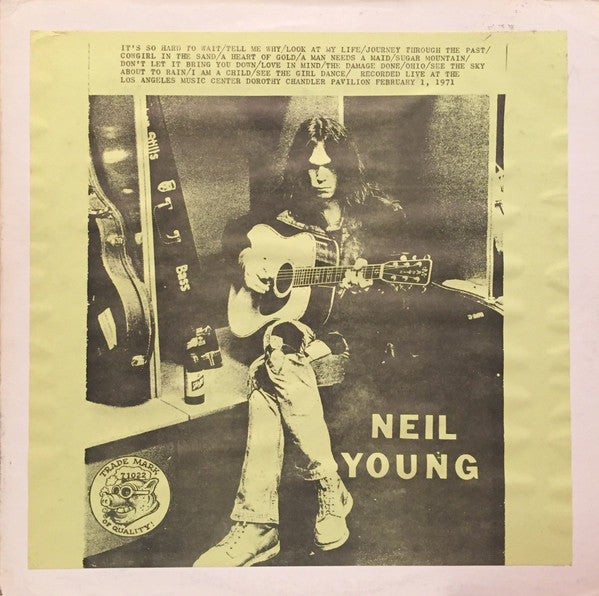 Neil Young - Live at The Los Angeles Music Center Dorothy Chandler Pavilion 1971 - VG+ LP Record 1975 Trade Mark Of Quality TMOQ USA Live Unofficial Black Vinyl - Classic Rock / Folk Rock - Shuga Records