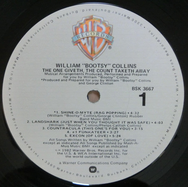 William Bootsy Collins - The One Giveth, The Count Taketh Away - VG+ LP Record 1982 Warner USA Original Vinyl - P.Funk / Funk - Shuga Records