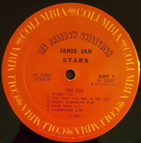 Janis Ian - Stars - VG+ LP Record 1974 Columbia The Rainbow Collection USA Vinyl - Soft Rock / Pop Rock / Folk Rock - Shuga Records