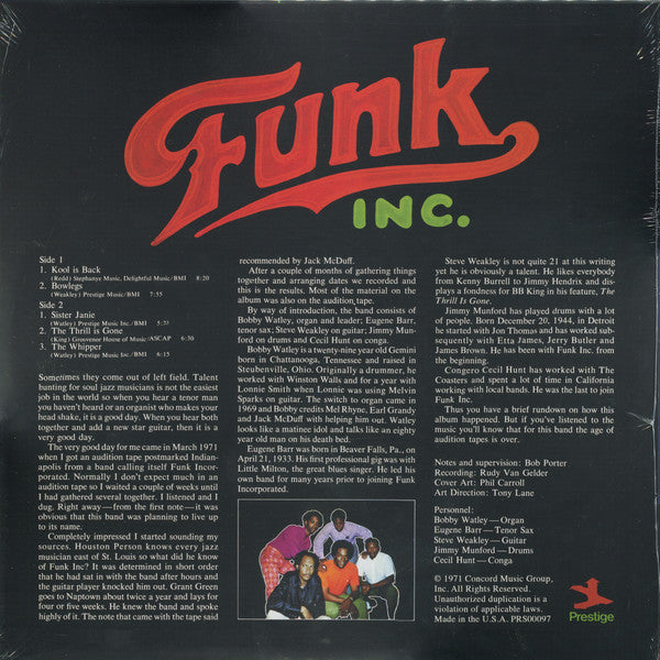 Funk Inc. ‎– Funk Inc.  (1971) - New Vinyl Lp 2017 Jazz Dispensary 'Top Shelf' Series 180gram Reissue - Jazz-Funk - Shuga Records