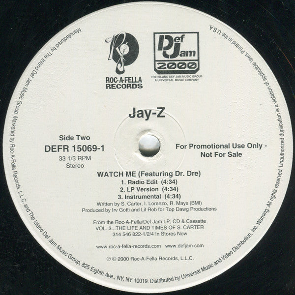 Jay-Z - Big Pimpin' / Watch Me - VG+ 12" Single Record 2000 Roc-A-Fella USA Promo Vinyl - Hip Hop - Shuga Records