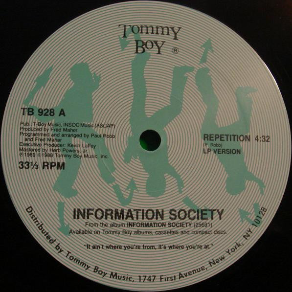 Information Society - Repetition - VG+ 12" Single Record 1989 Tommy Boy USA Vinyl - Synth-pop