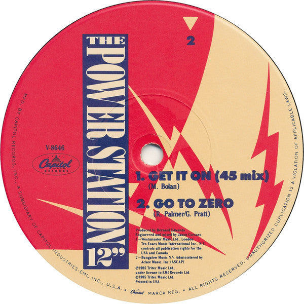 The Power Station - Get It On - Mint- 12" Single Record 1985 Capitol USA Vinyl - Pop Rock / Power Pop - Shuga Records
