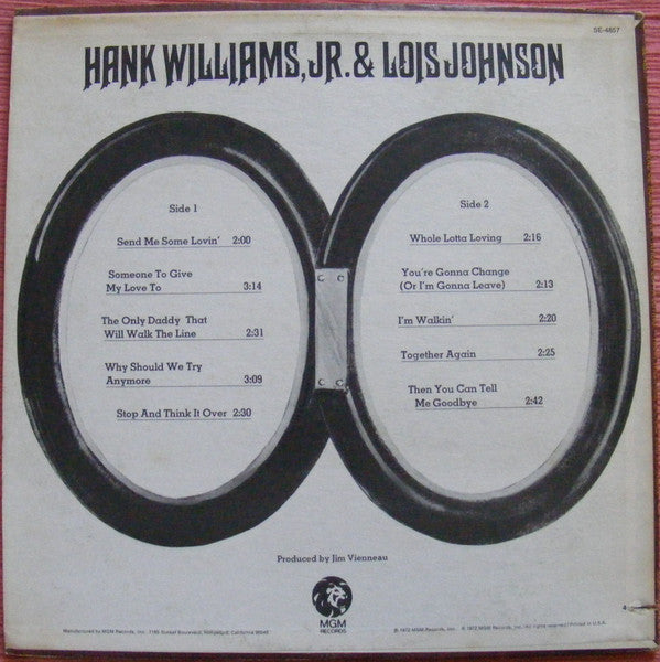 Hank Williams, Jr. & Lois Johnson - Whole Lotta Loving - VG+ LP Record 1972 MGM USA vinyl - Country - Shuga Records
