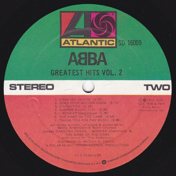 ABBA ‎– Greatest Hits Vol. 2 - VG+ LP Record 1979 Atlantic USA Original Vinyl - Pop Rock / Disco
