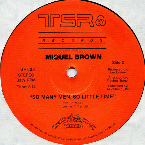 Miquel Brown – So Many Men - So Little Time - VG+ 12" Single Record 1983 TSR USA Original Vinyl - Hi NRG / Disco - Shuga Records