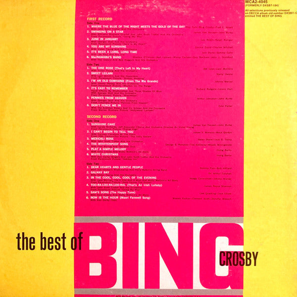 Bing Crosby - The Best Of Bing (1971) - VG+ 2 LP Record 1973 MCA USA Vinyl - Jazz / Big Band / Vocal - Shuga Records