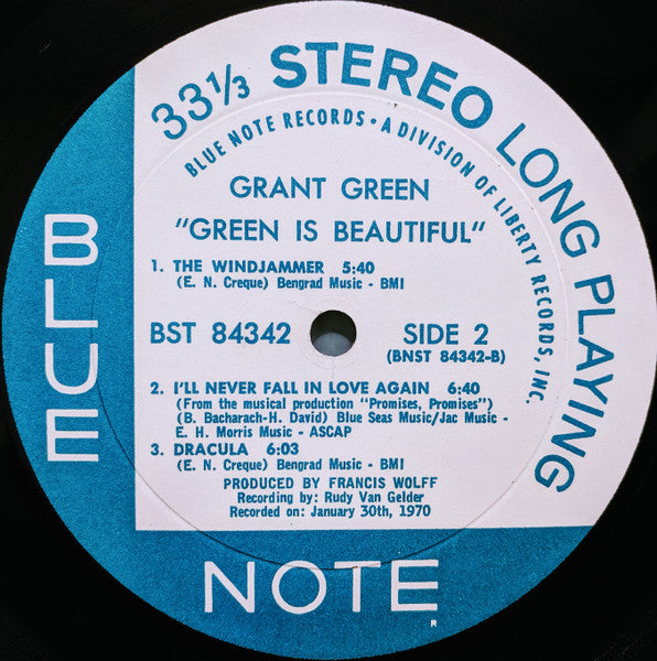 Grant Green - Green Is Beautiful - VG LP Record 1970 Blue Note USA Original Vinyl - Jazz / Jazz-Funk - Shuga Records