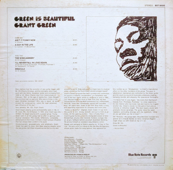 Grant Green - Green Is Beautiful - VG LP Record 1970 Blue Note USA Original Vinyl - Jazz / Jazz-Funk - Shuga Records