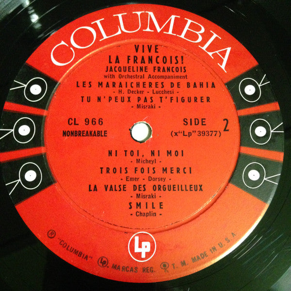 Jacqueline François With Michel Legrand And His Orchestra - Vive La Francois ! - VG+ LP Record 1956 Columbia USA Vinyl - Pop / Chanson - Shuga Records