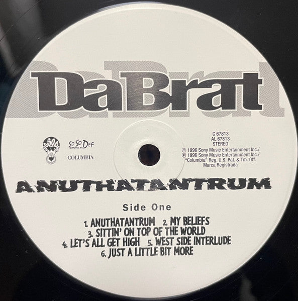 Da Brat - Anuthatantrum - VG+ (VG- low grade cover) LP Record 1996 So So Def Columbia USA Original Vinyl - Hardcore Hip-Hop / G-Funk / Gangsta - Shuga Records