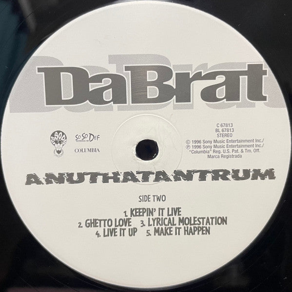 Da Brat - Anuthatantrum - VG+ (VG- low grade cover) LP Record 1996 So So Def Columbia USA Original Vinyl - Hardcore Hip-Hop / G-Funk / Gangsta - Shuga Records