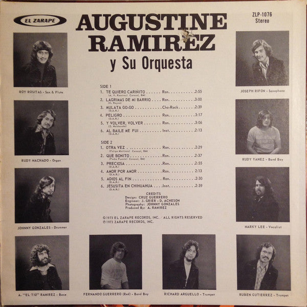 Augustine Ramirez - Te Quiero Carinito - VG+ LP Record 1973 El Zarape USA Vinyl - Latin / Rock / Ranchera - Shuga Records