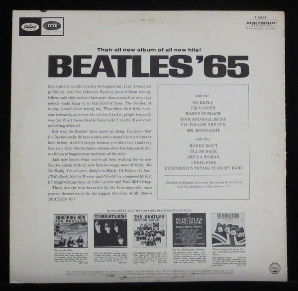 The Beatles - Beatles '65 - VG+ LP Record 1964 Capitol USA Mono Original Vinyl - Rock & Roll / Pop Rock / Beat - Shuga Records