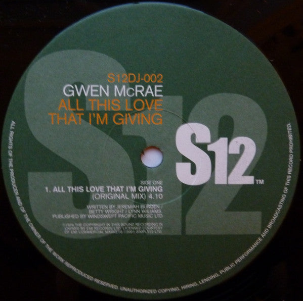 Gwen McCrae / Miami - All This Love That I'm Giving / Kill That Roach - VG+ 12" Single Record 2001 UK S12 Vinyl - Funk / Disco - Shuga Records